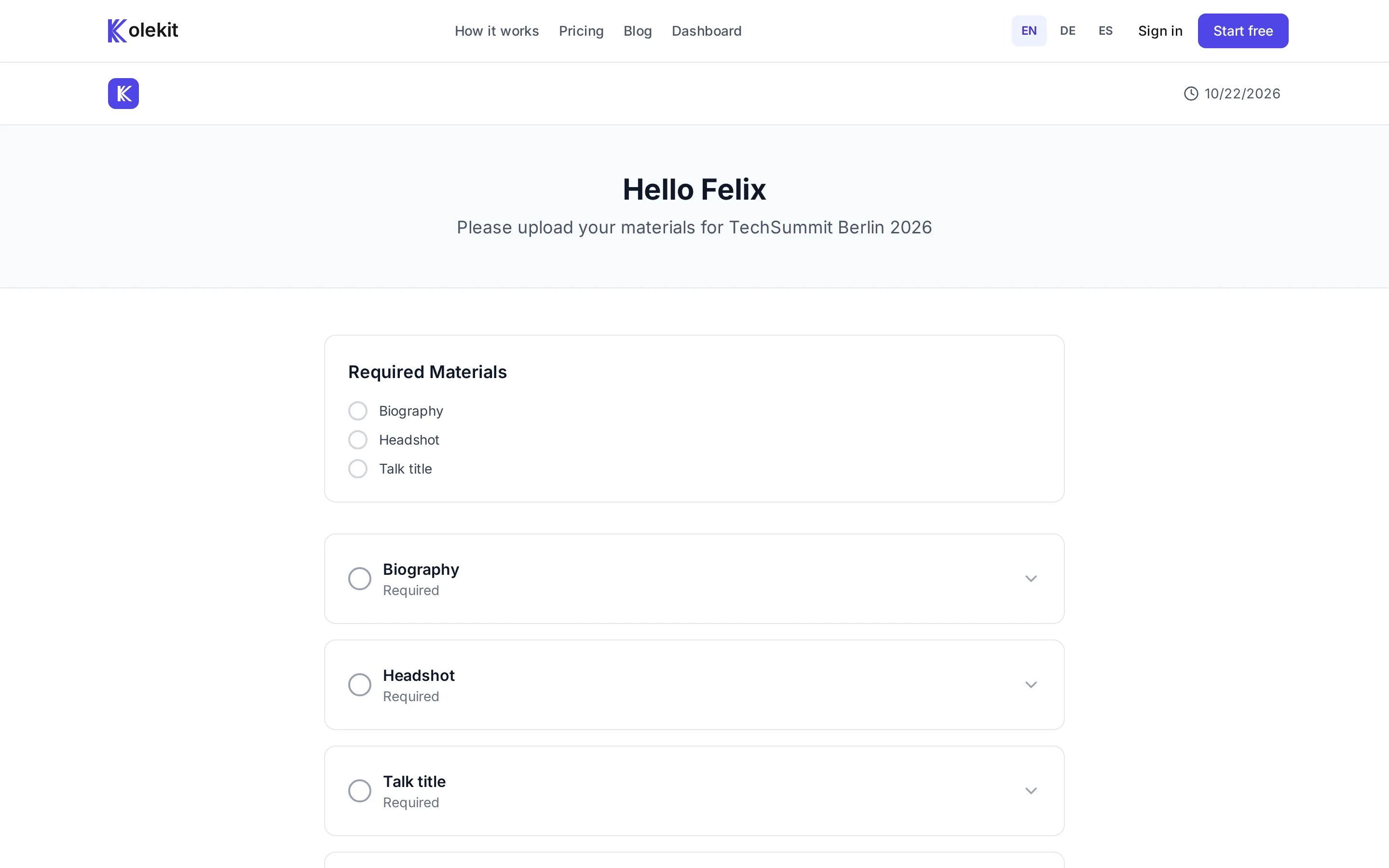 Personal contributor upload form for TechSummit Berlin 2026